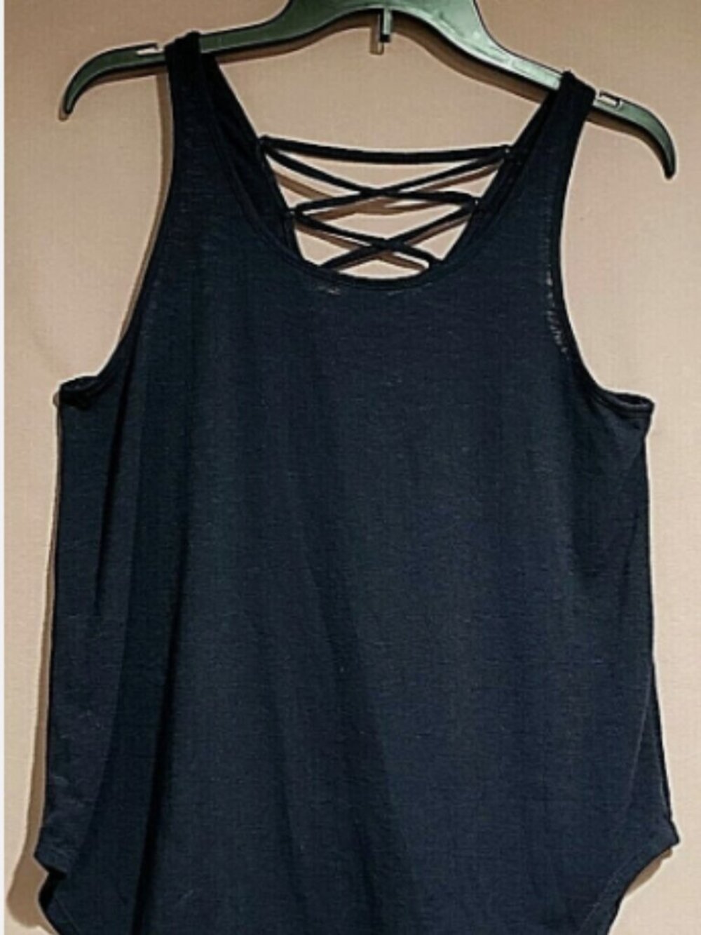 Sonoma Women's Medium Tank Top Navy Sleeveless Hi Low Hem Laced Up Back Neck